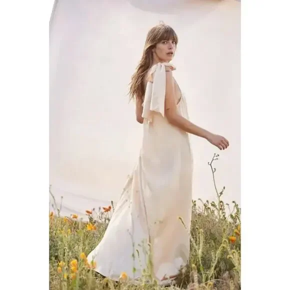 Free People Soa One Shoulder Satin Maxi Dress in Eggnog - Picture 2 of 4